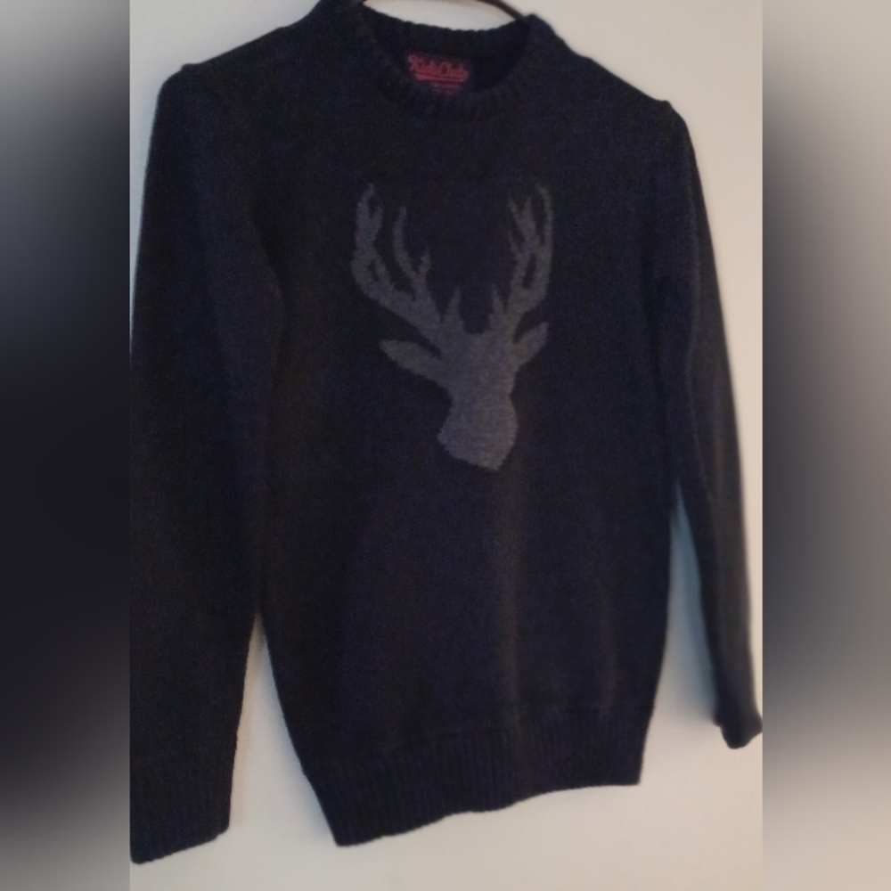 Boys Black Sweater Size 10 Featuring Grey Deer.